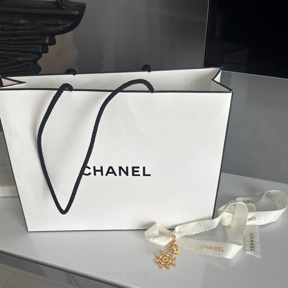 CHANEL White and Black Luxury Bag with Timeless Golden Charm